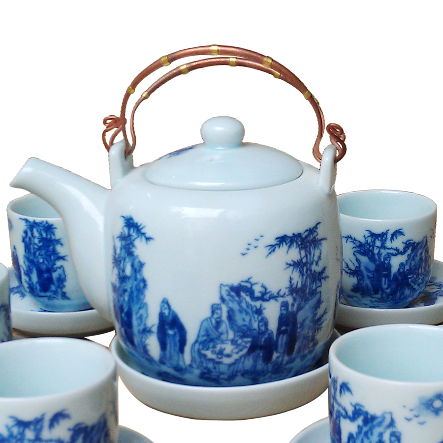 Bộ ấm chén men lam số 1 cỡ lớn gốm sứ Bát Tràng