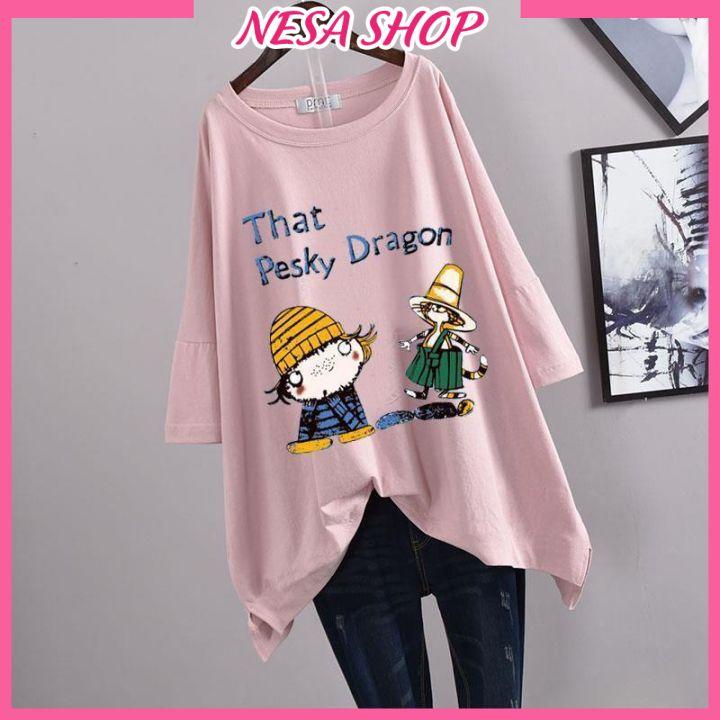 Áo thun nam nữ form rộng, Áo phông tay lỡ, chất liệu thun cotton co giãn, áo unisex in chữ That Pesky Dragon NeSa Shop