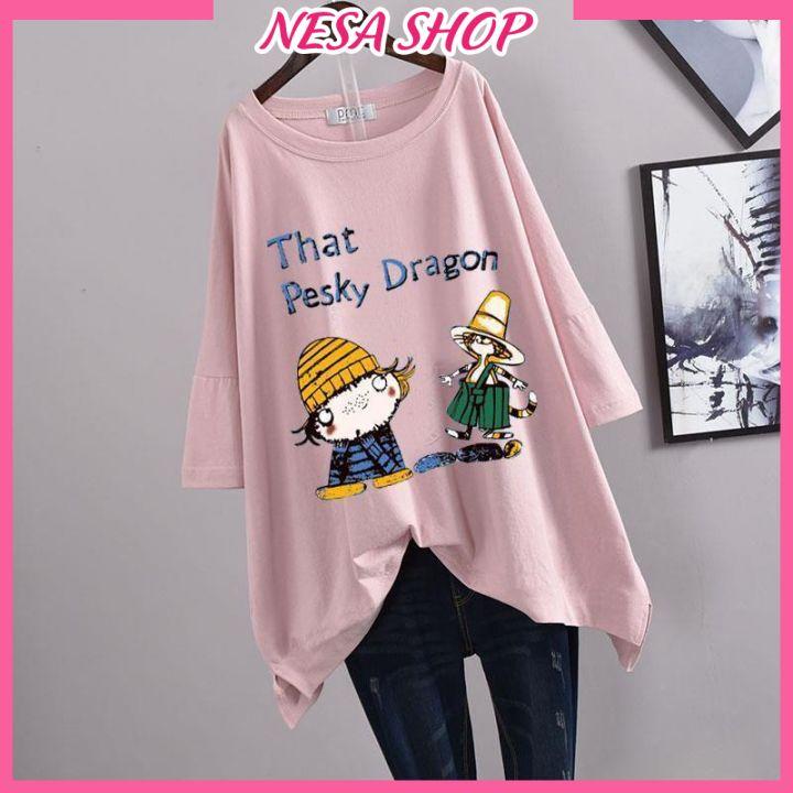 Hình ảnh Áo thun nam nữ form rộng, Áo phông tay lỡ, chất liệu thun cotton co giãn, áo unisex in chữ That Pesky Dragon NeSa Shop