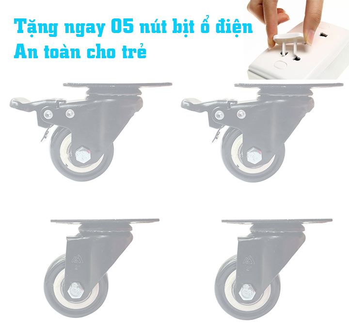 Combo 4 bánh xe đẩy cao cấp chịu tải trọng cao, KT 50x25mm - Tặng 05 nút bịt ổ điện an toàn cho trẻ