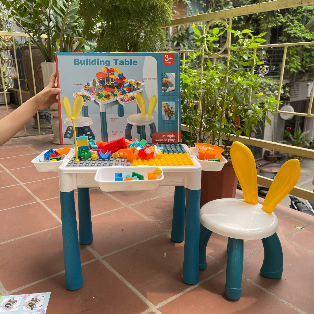 Bàn Lắp Ráp Đồ Chơi Xếp Hình Lego 110 Chi Tiết, Có Ngăn Dựng Đồ Và Ghế Ngồi Đa Năng