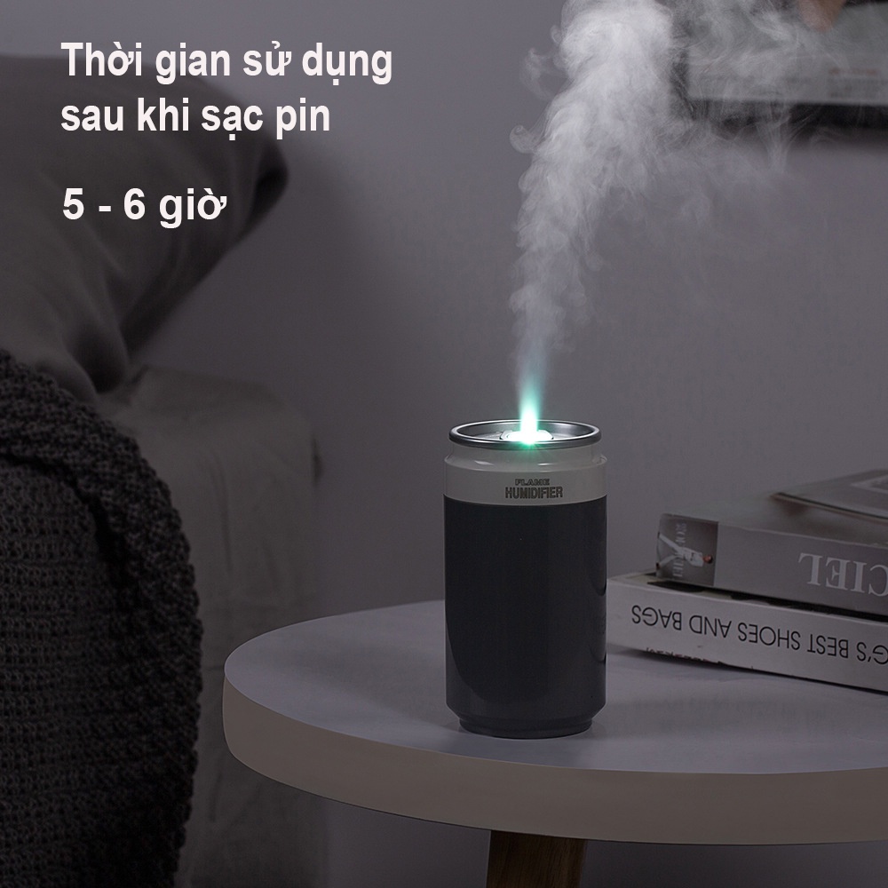 Máy phun sương Mini làm mát tạo độ ẩm FLame - Máy xông tinh dầu có Đèn LED đổi mầu dùng trong Ô tô và văn phòng