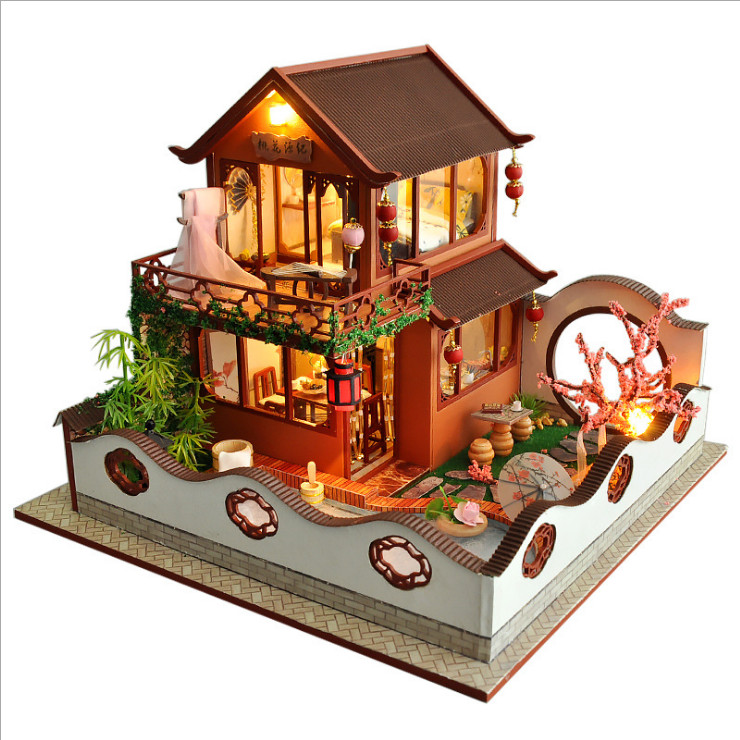 Mô hình nhà DIY Doll House Ancient Style Paradise Kèm Hộp nhạc và Mica Chống bụi