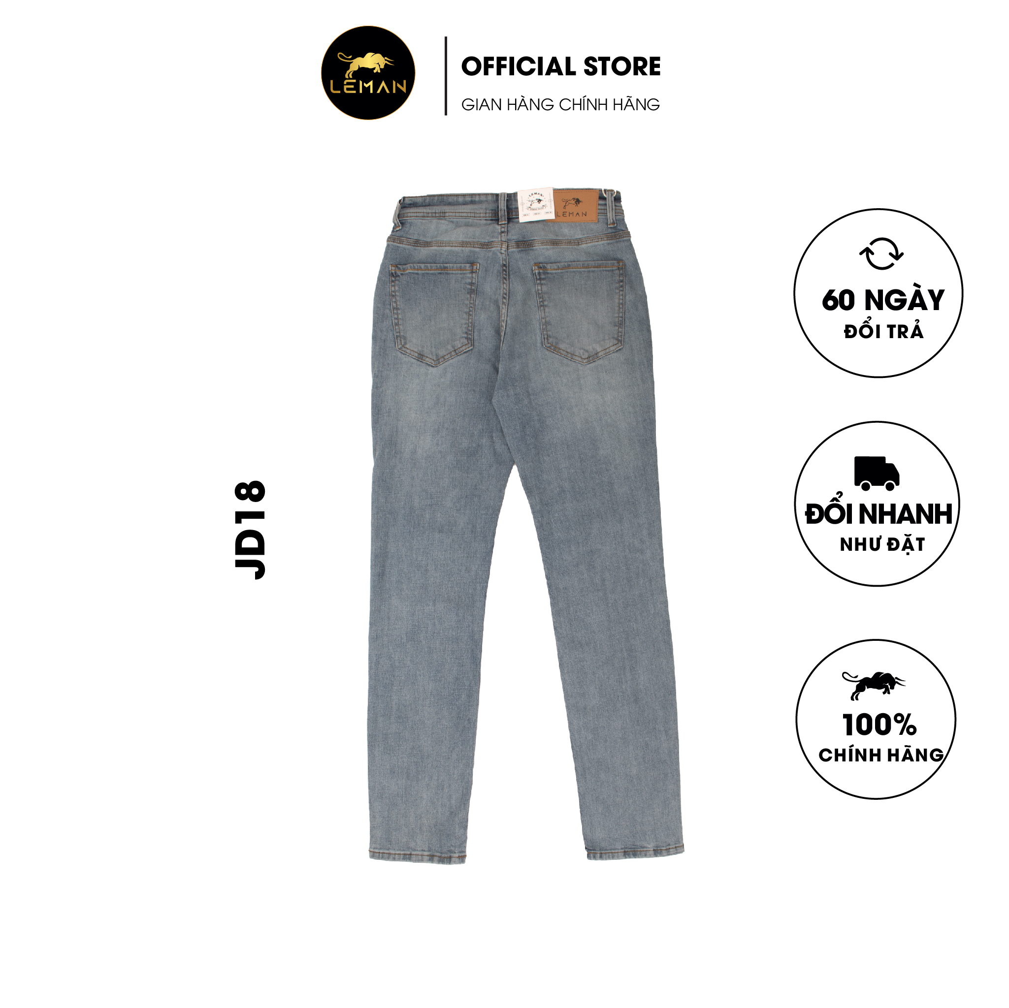 Quần Jean nam Leman xanh bạc rách JD18 - Slim Form