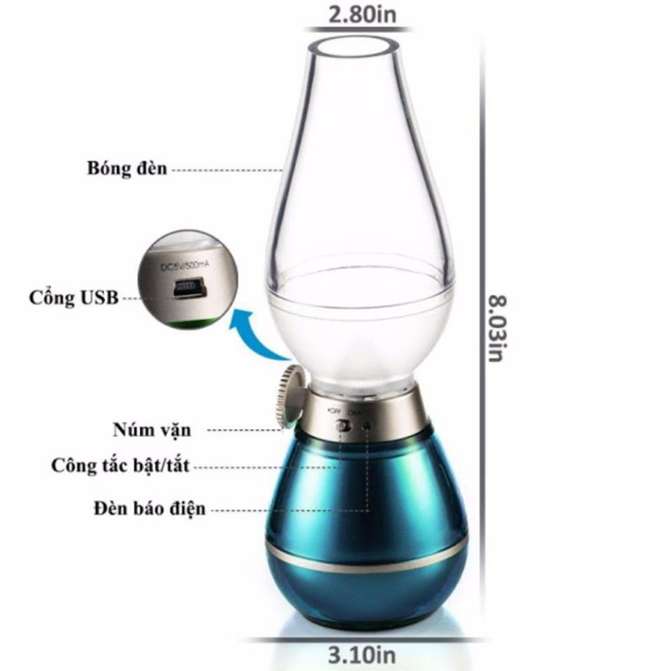 Đèn dầu tích điện bóng đèn led điện tử cảm biến thổi tắt bật không khói, sử dụng pin sạc, thờ cúng, trang trí YZ-2018-giao màu ngẫu nhiên