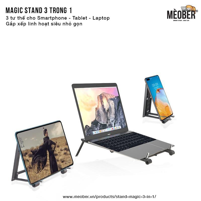 Stand Magic 3-in-1 - Giá đỡ cho laptop, điện thoại, máy tính bảng, nhỏ gọn gắp xếp linh hoạt (Black/White