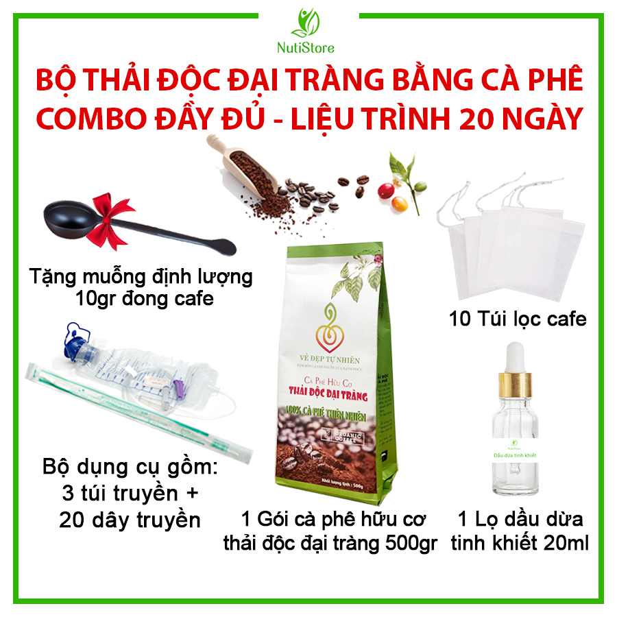 Bộ Thải Độc Đại Tràng Bằng Cà Phê Hữu Cơ Thải Độc Giúp Đại Tràng Sạch, Chữa Táo Bón, Tiêu Hóa Tốt; Giảm Cân, Sáng Da - Liệu Trình 20 Ngày (Coffee Enema)