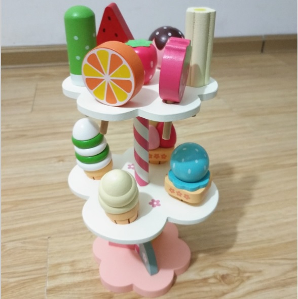 Đồ chơi tháp kem 2 tầng bằng gỗ cao cấp cho bé yêu