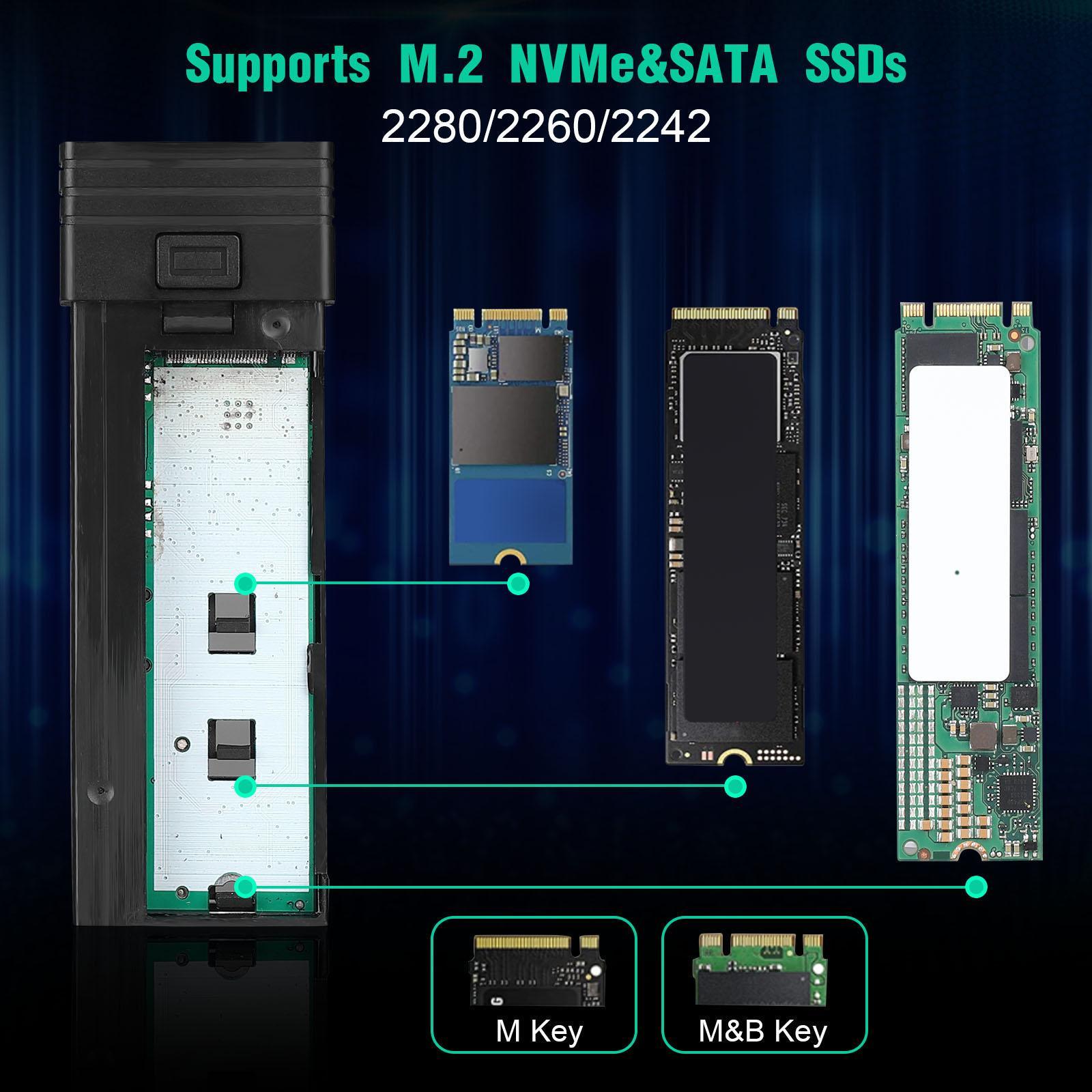 M.2 NVMe SATA SSD Enclosure M.2 SSD Case 10 Gbps 6Gbps Compact for PC Phone
