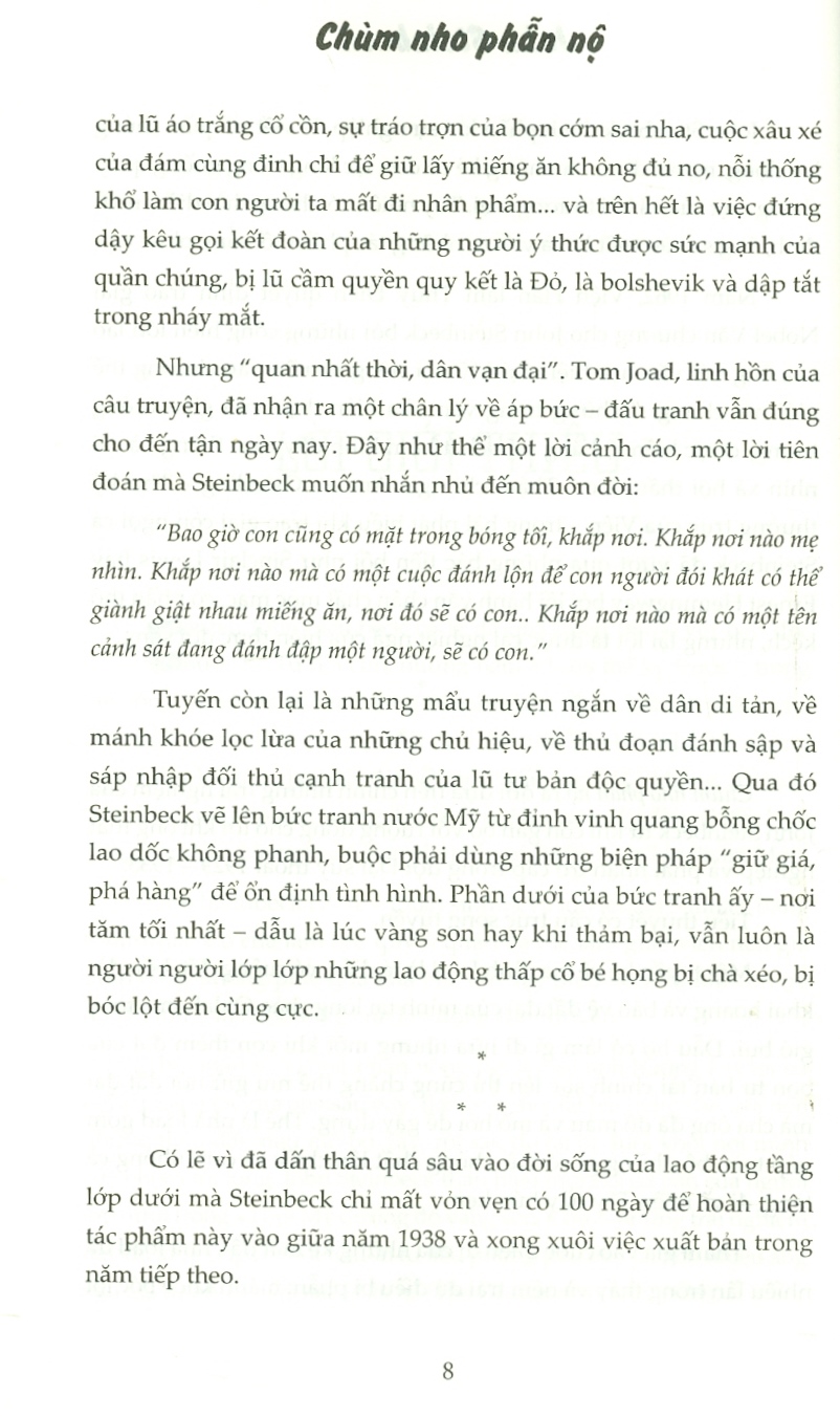 CHÙM NHO PHẪN NỘ – John Steinbeck – Phạm Thủy Ba dịch - Bách Việt – NXB Văn Học