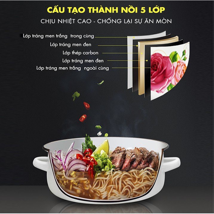 GALEN - COMBO 2 Nồi Men Cao Cấp Size 18cm &amp; 24cm Dung Tích 2L &amp; 4.5L Nấu Được Trên Mọi Loại Bếp, Dày, Không Tróc Men