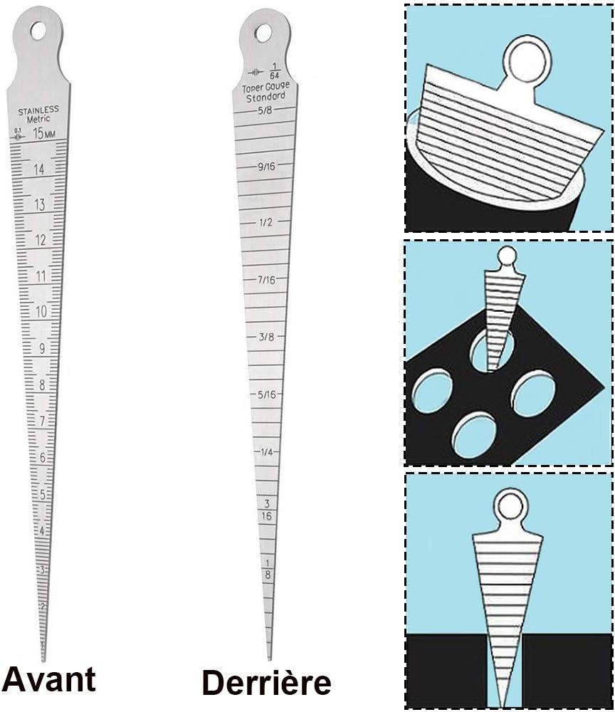 1-15mm 1/64-5/8 Wedge Feeler Hole Gap Thước đo côn Thước thép không gỉ Kiểm tra mối hàn Thước đo côn Imperial Metric Công cụ đo