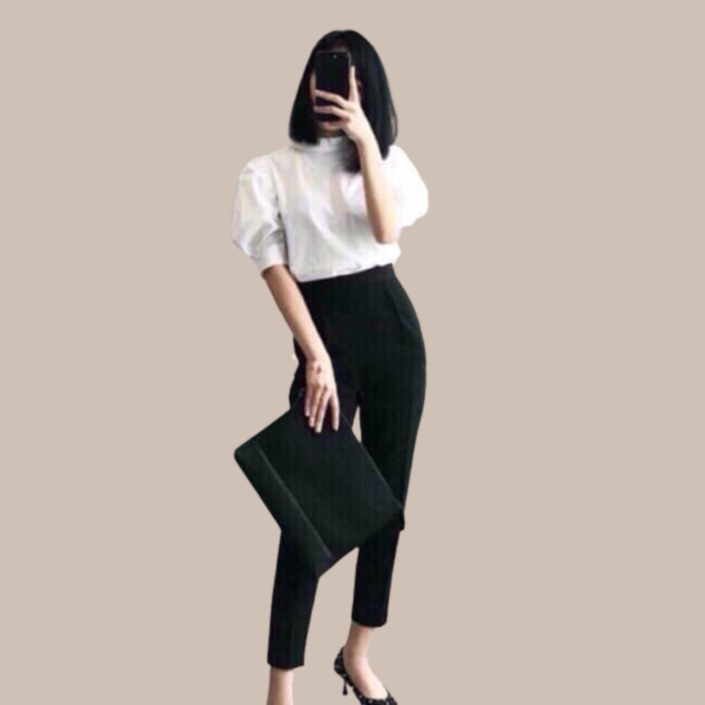 Quần baggy nữ kiểu dáng cạp cao có thun có dán sau mặc cực thoải mái chất tuyết mưa