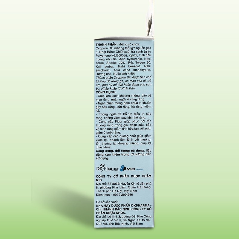 Xịt chống sâu răng Midkid cho bé từ 1 tuổi giúp làm sạch và bảo vệ men răng vị nho 30ml nuốt an toàn