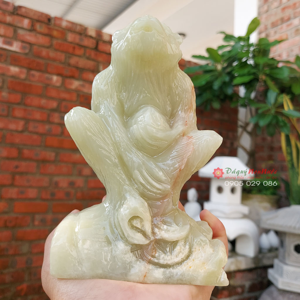 Tượng khỉ 12 con giáp phong thủy đá ngọc Pakistan 15cm - đá Non Nước