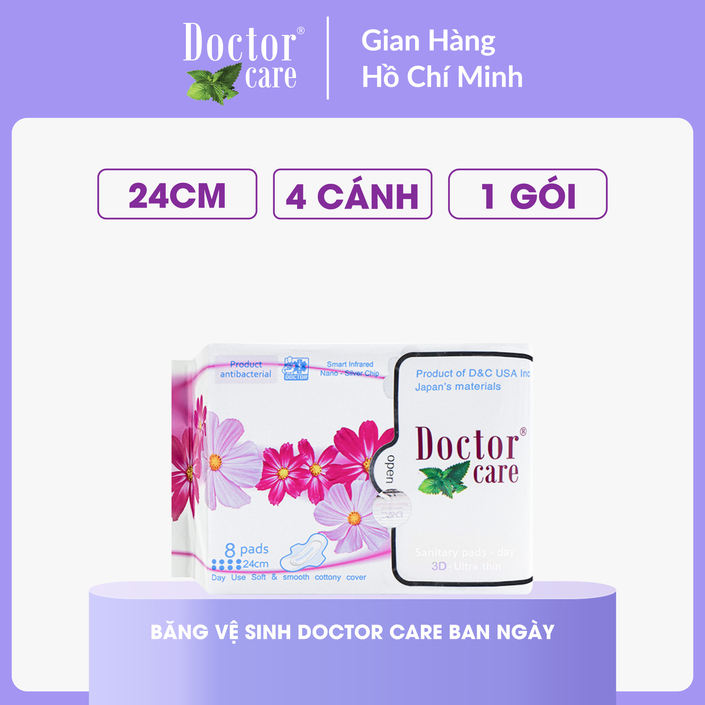 Băng vệ sinh ban ngày Doctor Care, BVS thảo dược 24cm siêu thấm hút siêu khô thoáng