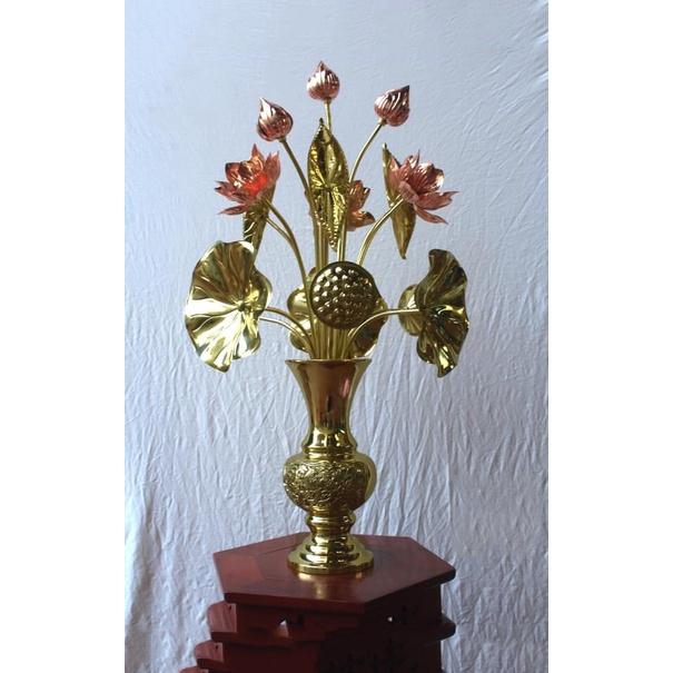 Combo hoa sen đồng 15 cành + 1 lọ hoa đồng cao 30cm