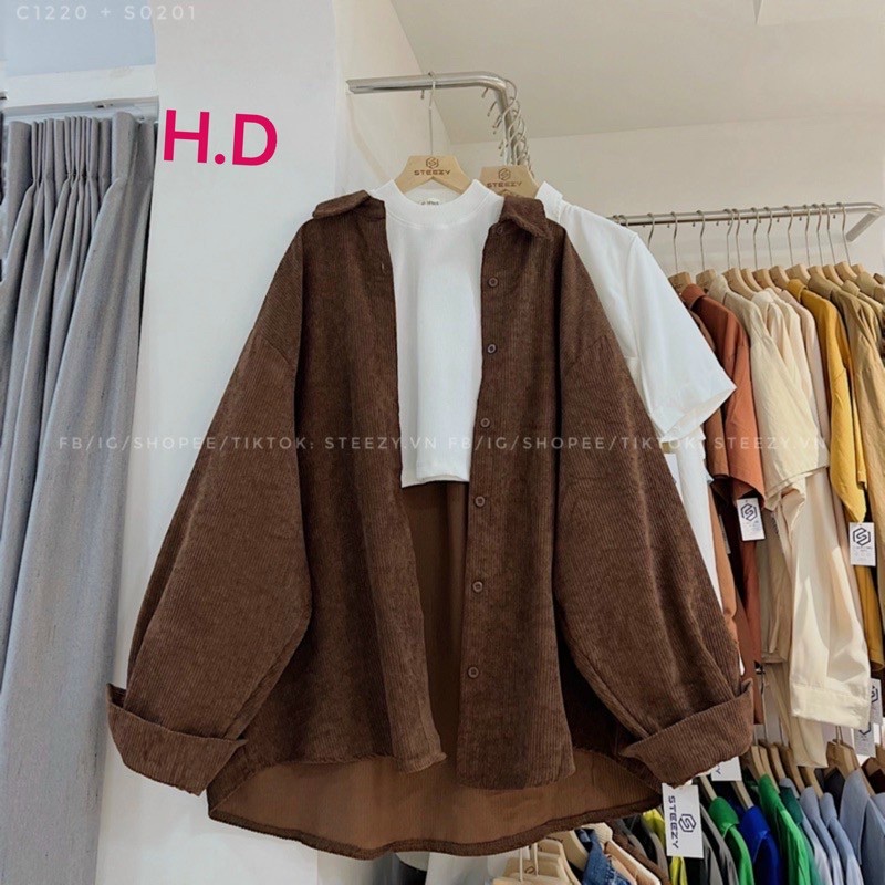 Áo sơ mi dài tay chất nhung tăm nhiều màu xinh xắn , hàng nữ form rộng unisex ULZZANG