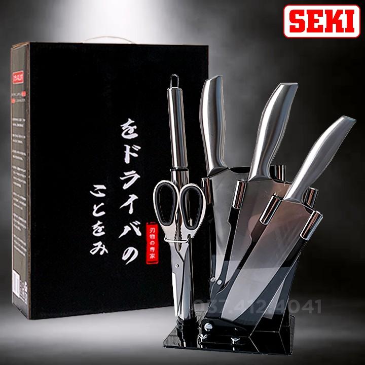 Bộ dao Nhật inox 6 món cao cấp kèm khay đựng rất đẹp và sắc. Dao đúc nguyên khối. Hàng đẹp dã man