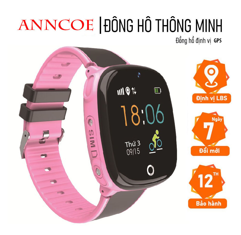 Đồng hồ thông minh định vị trẻ em ANNCOE AW22 chống nước IP67 cảm ứng toàn màn hinh định vị chính xác vị trí hỗ trợ tiếng việt