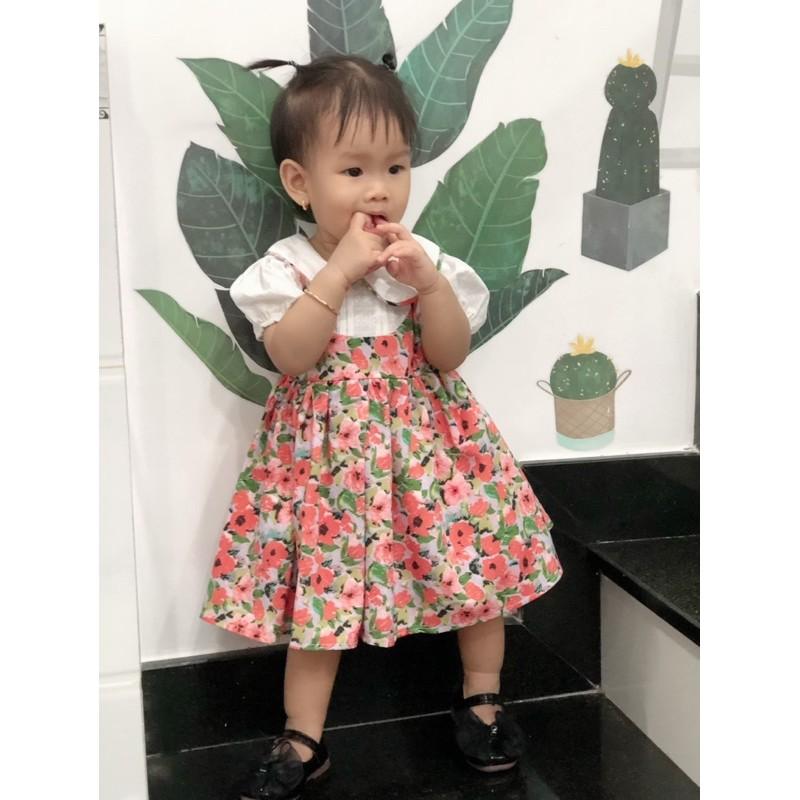 Váy Hoa Cam Bé Gái 4 Đến 28kg Chất Thô Nhật Phối Lụa Mát Rượi