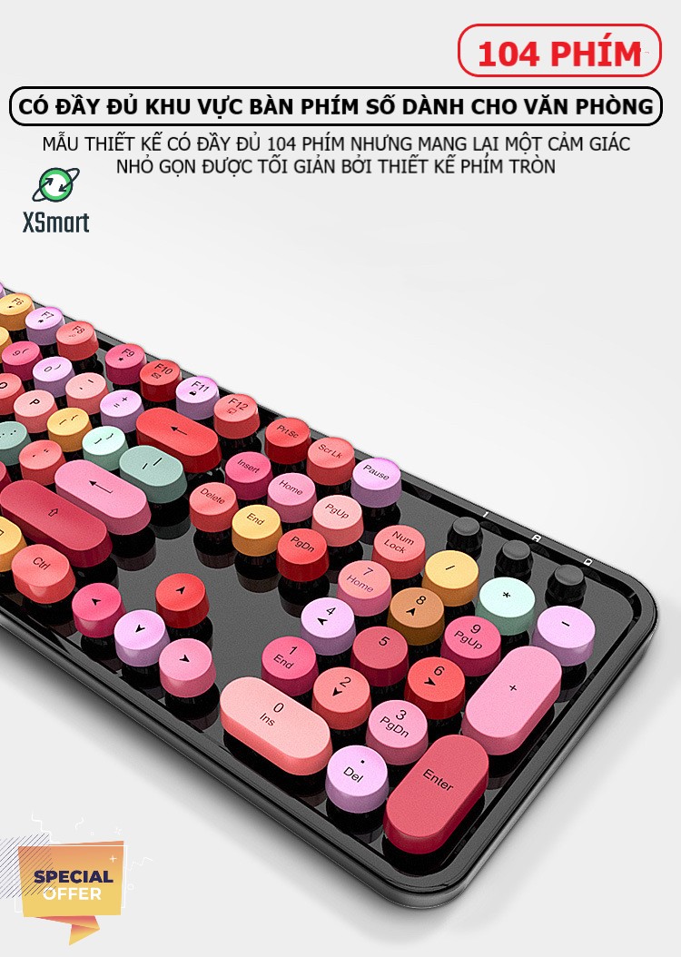Bộ bàn phím và chuột không dây XSmart MOFii N720 MẪU MỚI màu SON, Hồng cực đẹp, COMBO dùng cho máy tính, pc, laptop - Hàng Chính Hãng
