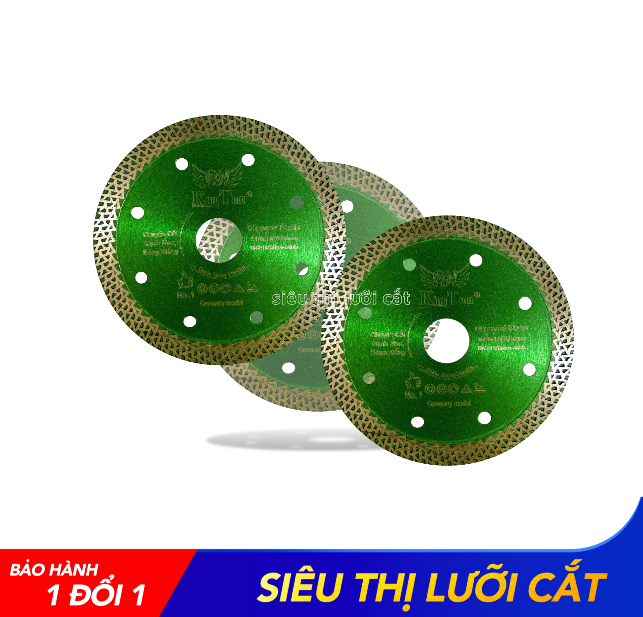 Lưỡi Cắt Đa Năng KingTom Xanh Lá Răng Hoa Me Dày 110mm Cao Cấp - Chuyên Gạch Bóng Kiếng - Cắt Siêu Bén - Siêu Mịn