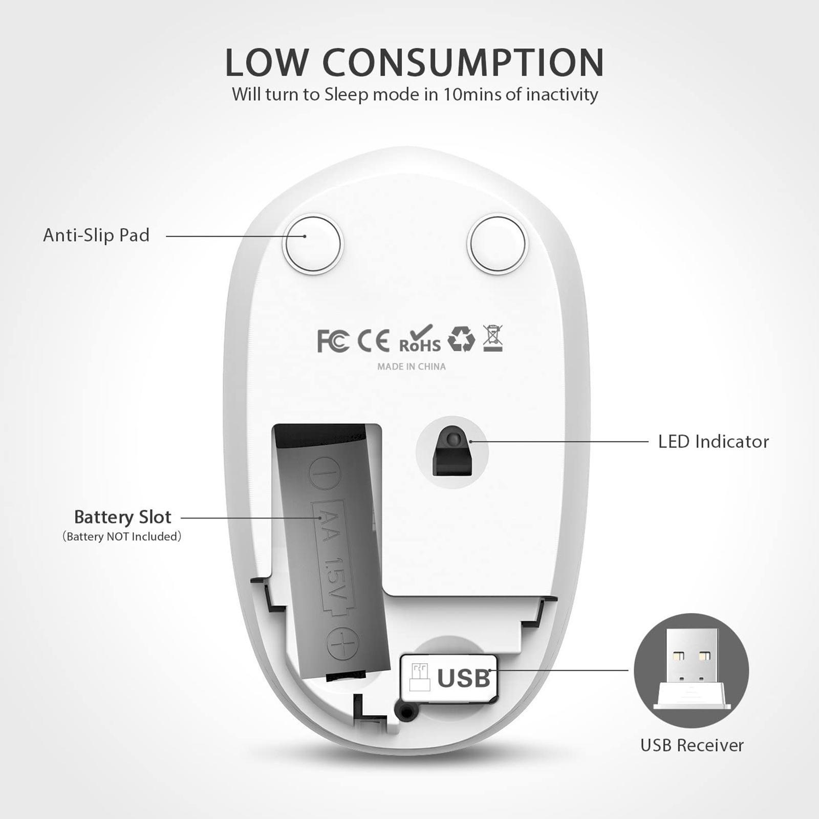 2.4G Wireless Mouse With USB Receiver For White Tablet PC