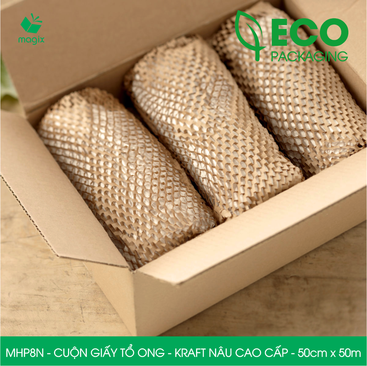 MHP8N - 50cm x 50m - Cuộn giấy tổ ong chống sốc - Kraft nâu Cao Cấp - Giấy gói hàng, gói quà