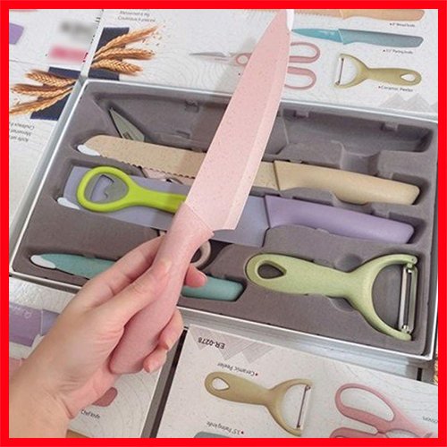 Bộ Dao Làm Bếp Lúa Mạch 6 Món Kháng Khuẩn Nhiều Màu Sắc, Siêu Sắc Bén