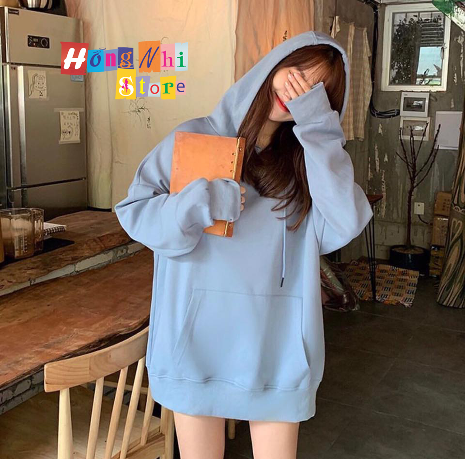 Áo Hoodie Trơn Màu Xanh Dương Nhạt Cao Cấp Dáng Rộng Unisex Nam Nữ Mặc Được - MM