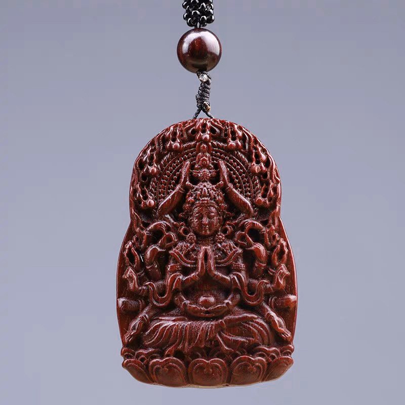 Dây chuyền phong thủy mặt Phật Chuẩn Đề Bồ Tát bằng gỗ Đàn Hương - Phật Bản Mệnh Tuổi Tý - S1