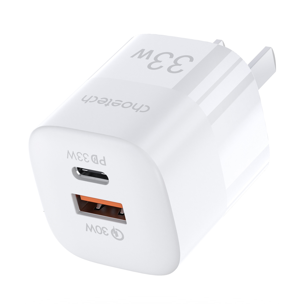 Adapter Củ Sạc 33W PPS/ PD 30W / QC 3.0 1 Cổng Type C 1 Cổng USB Nhỏ Gọn CHOETECH PD5006 Sạc Nhanh iPhone, iPad, Samsung - Hàng Chính Hãng