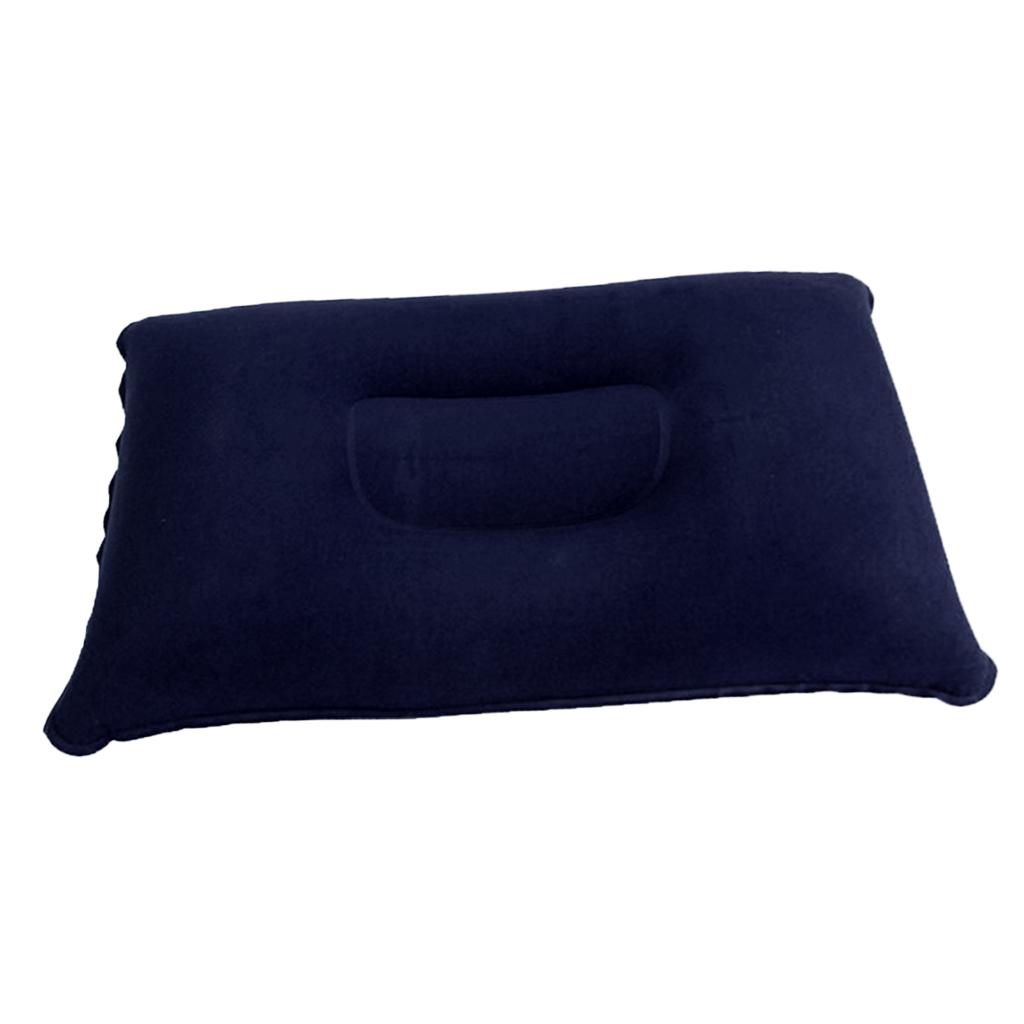 2xInflatable Pillow Travel Air Cushion Camping Car Beach Head Rest Support 34x22cm Dark Blue