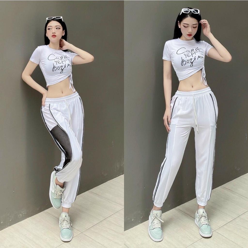 Đồ tập gym nữ bộ thể thao tập gym, yoga, aerobic, chạy bộ gồm quần jogger dáng rộng và áo croptop cá tính