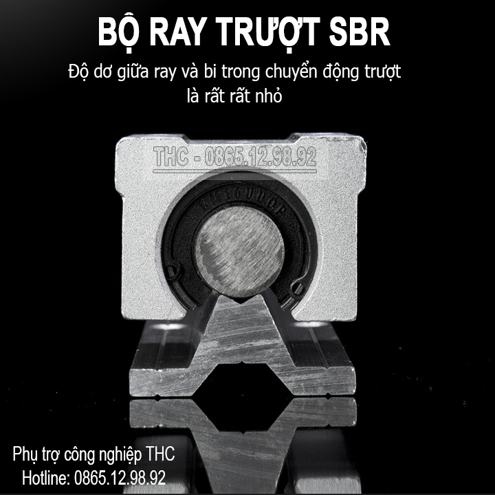 Thanh Ray Trượt Tròn Có Đế Ø20mm (2 Ray Trượt SBR20 + 4 Con Trượt SBR20UU) Ty Trượt Dẫn Hướng CNC Chính Xác