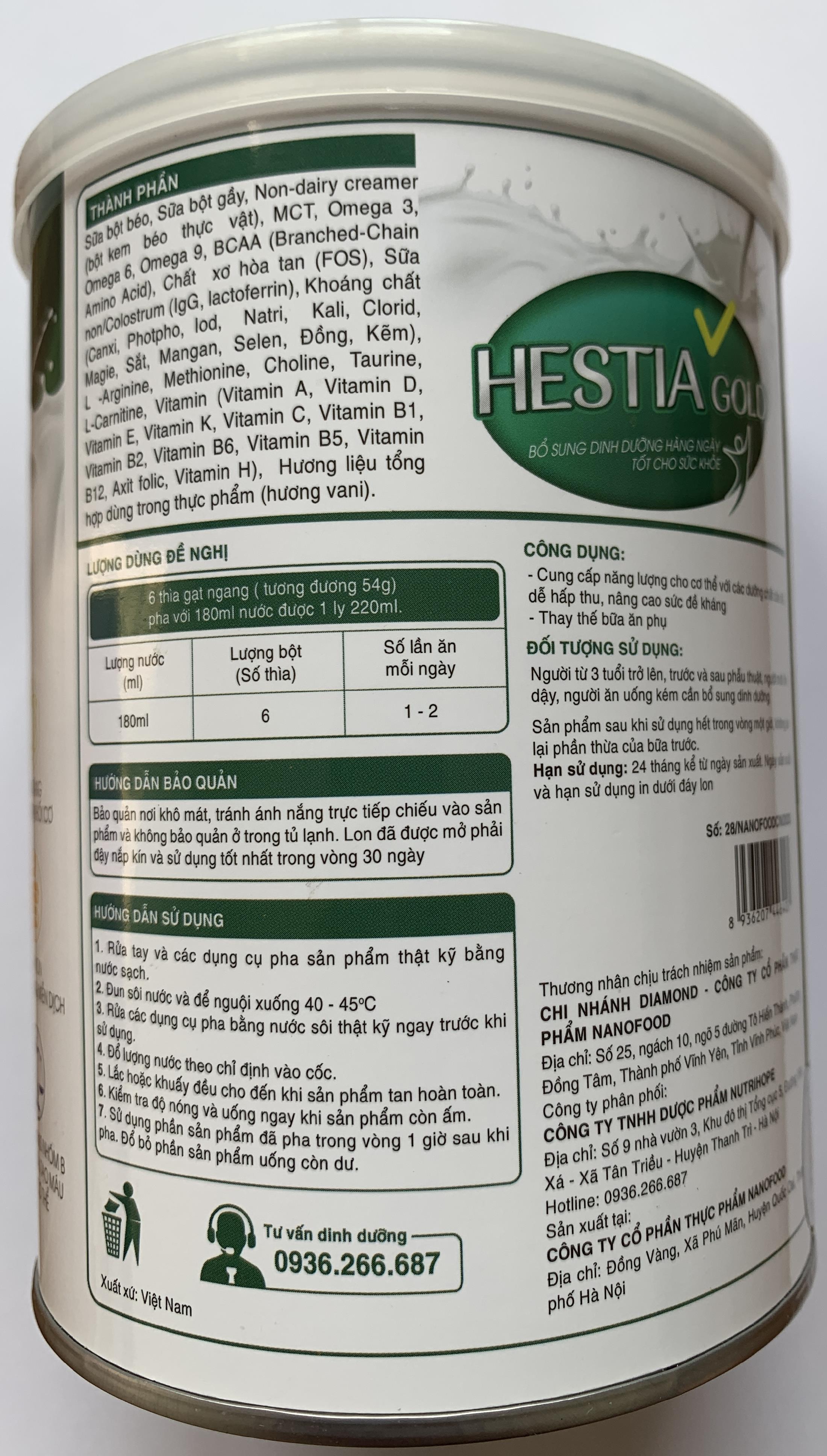 Hestia Gold 900g, sữa bột dành cho người ăn uống kém, bệnh nhân phẫu thuật cần bổ sung dinh dưỡng