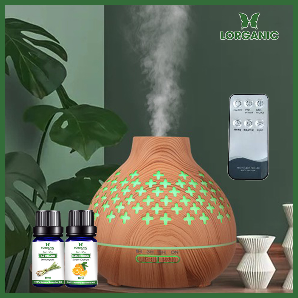 Combo Máy Khuếch Tán Máy Xông Tinh Dầu Núi Lửa Tinh Dầu Sả Chanh Tinh Dầu Cam Lorganic 10Ml X 2 Chai - Núi Lửa Caro Vàngsả Cam