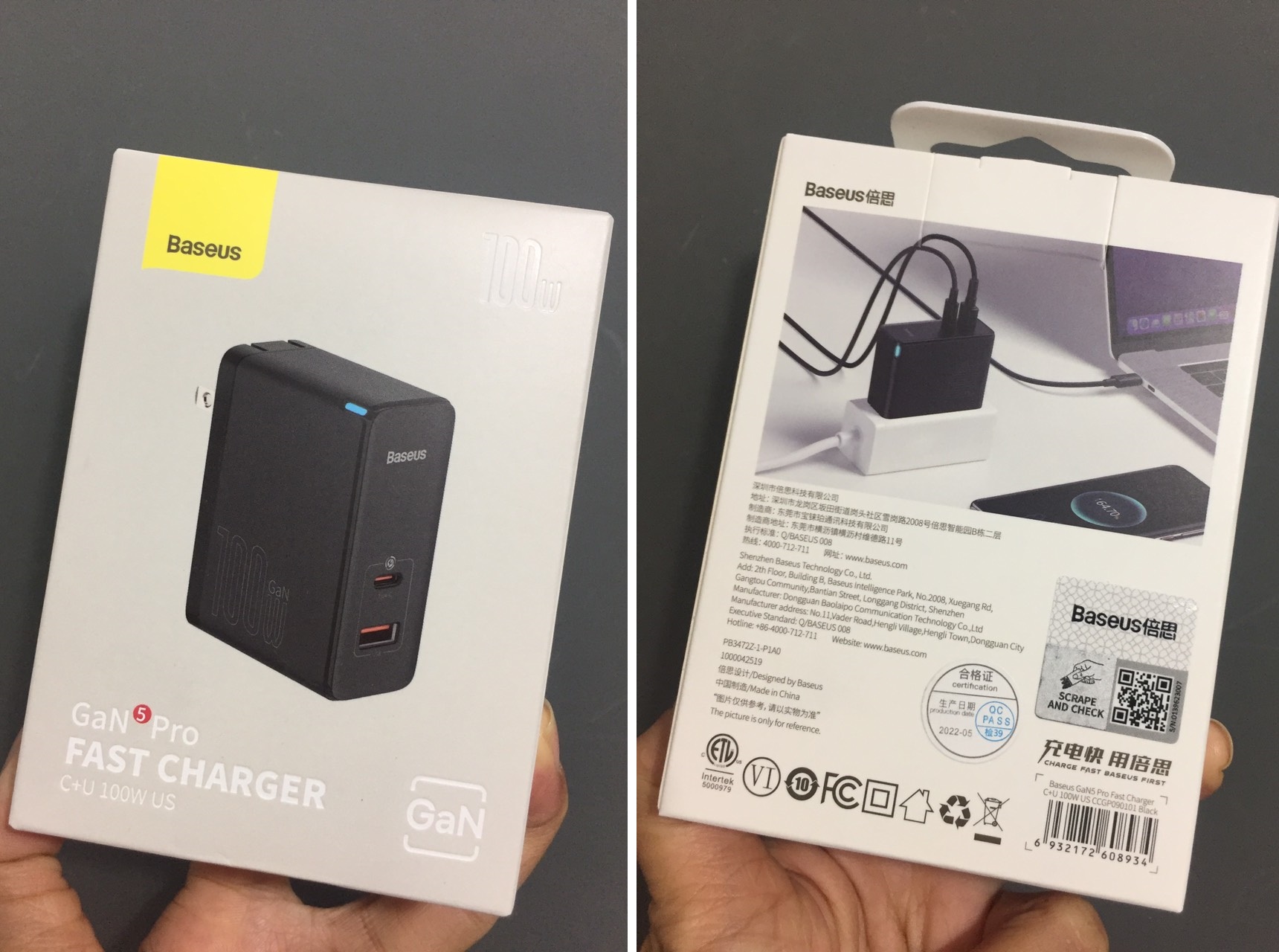Bộ sạc nhanh 100W 2 cổng C+U chân xếp Baseus GaN5 Pro CCGAN100S5 _ Hàng chính hãng