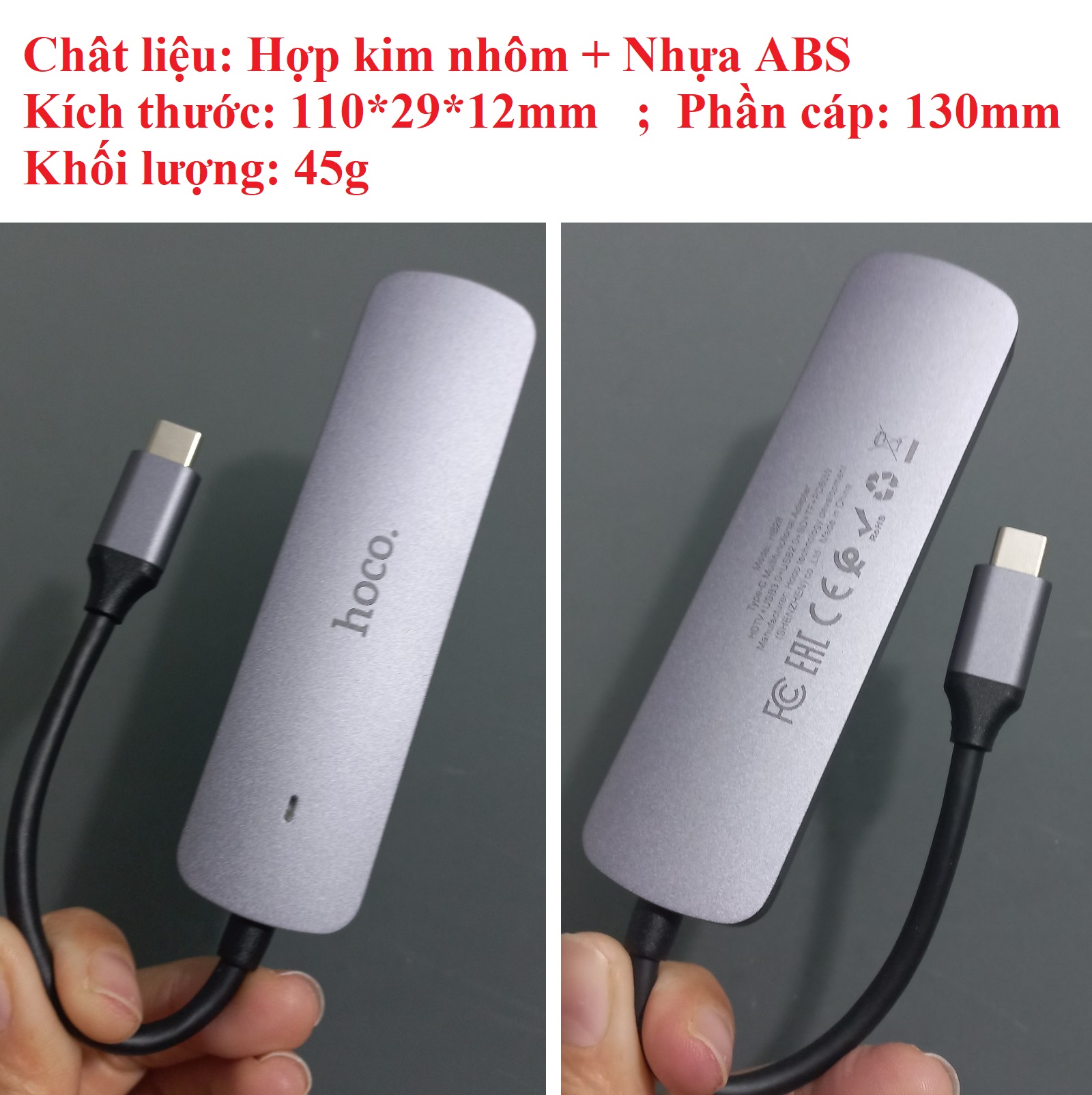 Hub C bộ chia cổng type C đa năng 6 in 1 cho laptop máy tính bảng điện thoại hoco HB28 _ hàng chính hãng