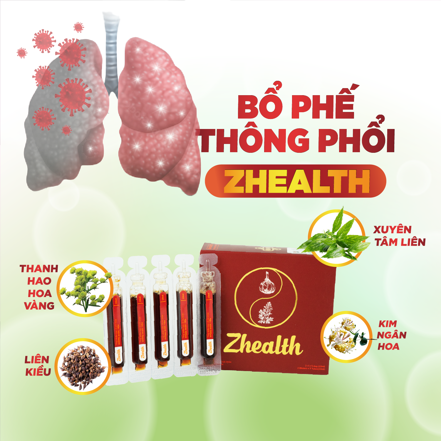 COMBO 2 HỘP Siro Ho Bổ Phế Thảo Dược ZHEALTH Giảm Ho, Viêm Họng, Tăng Cường Hệ Miễn Dịch(Hộp 2 vỉ x 5 ống)