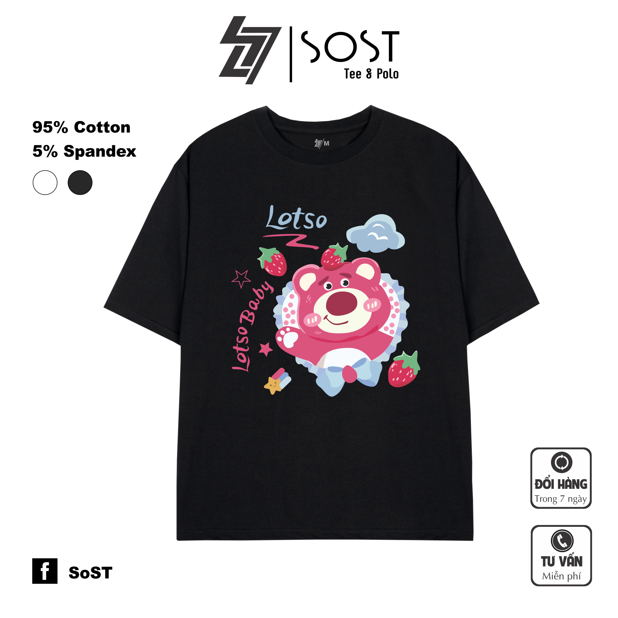 Áo Thun Sost Gấu Lotso Baby Unisex Nam Nữ Chất Cotton Cao Cấp Thoáng Mát