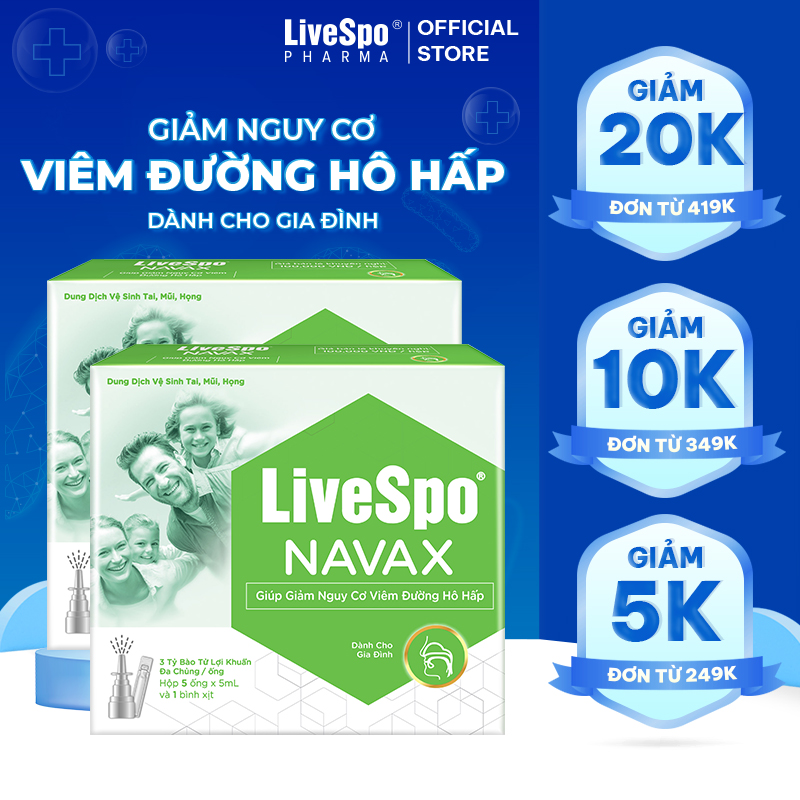 Combo 2 Nước muối sinh lý bào tử lợi khuẩn LiveSpo Navax Family - Dành cho gia đình 5 ống x 5ml