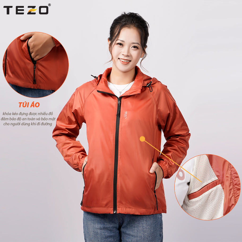 Áo khoác gió nữ hai lớp TEZO 5 màu dáng thể thao kháng nước kháng bụi 2109AG2T01