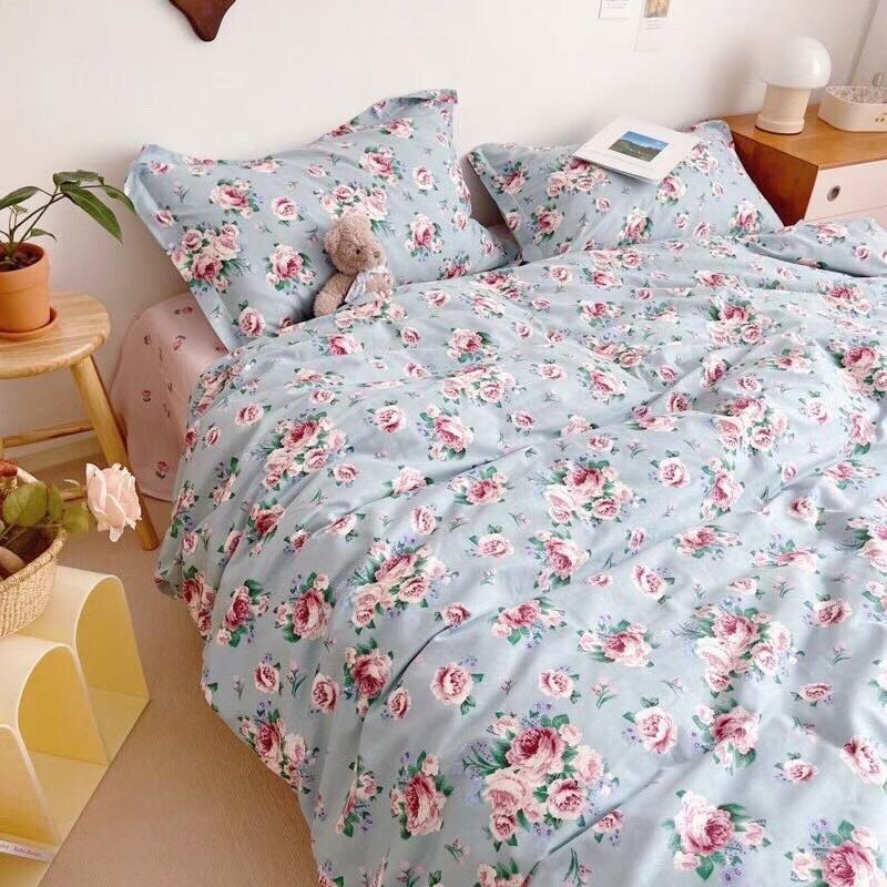 Set Cotton LiVing100%cotton Nhập Khẩu Cao Cấp Mẫu Mới về 4 Món Hoa nhí Xanh Vintage