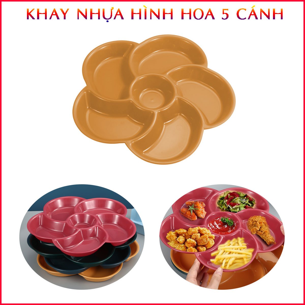 Khay Nhựa Đựng Mứt, Bánh Kẹo Hoa Quả Hình Hoa Mai 5 Cánh