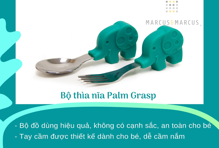 Bộ thìa nĩa tập ăn cho bé Palm Grasp Marcus &amp; Marcus, từ 18 tháng