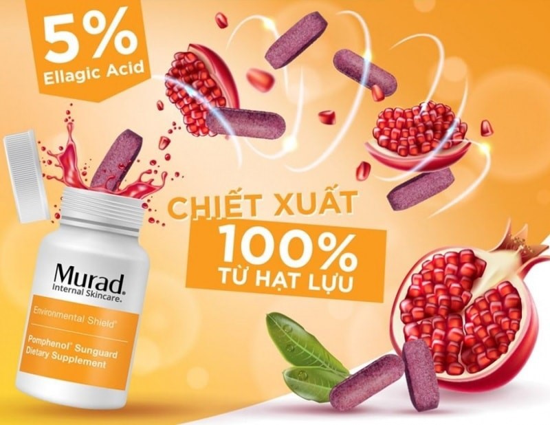 Viên uống chống nắng nội sinh Murad Pomphenol Sunguard Hộp 60 viên của Mỹ - Chống nắng, trắng da từ quả lựu