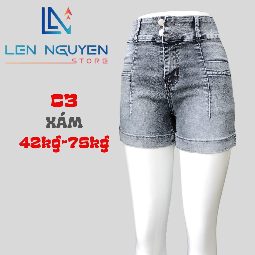 C3_Quần jean nữ, đùi, lưng cao, quần bò nữ dáng ôm, quần rin nữ có big size, cho 42kg đến 75kg,LEN NGUYEN STORE - Xám