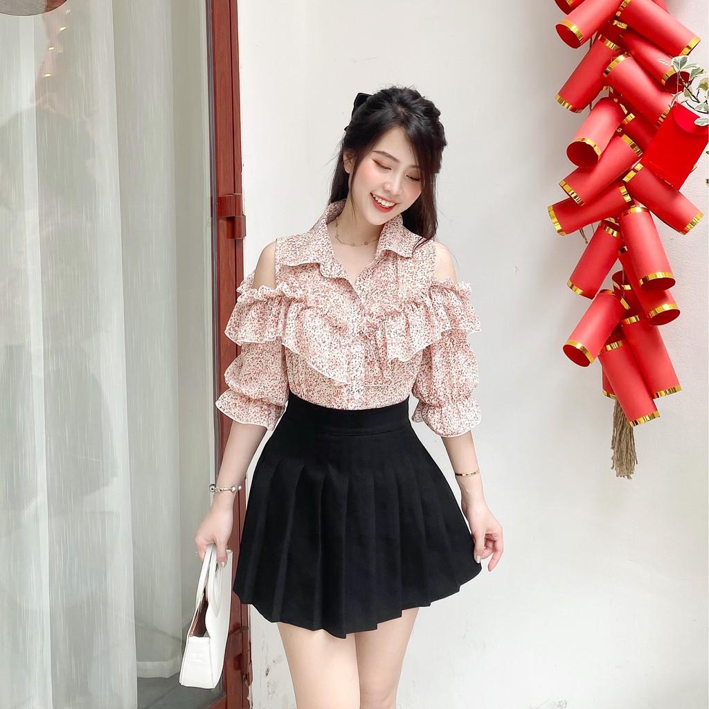 ÁO SƠ MI NỮ HỞ VAI BÈO NHÚN